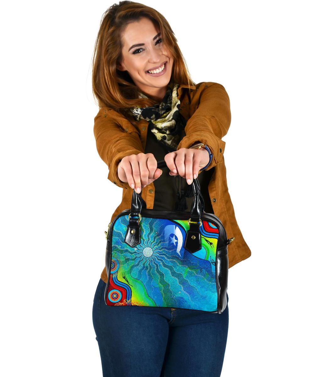 Shoulder Handbag - Torres Strait Islanders Flag with Aboriginal Patterns Bag - Vibe Hoodie