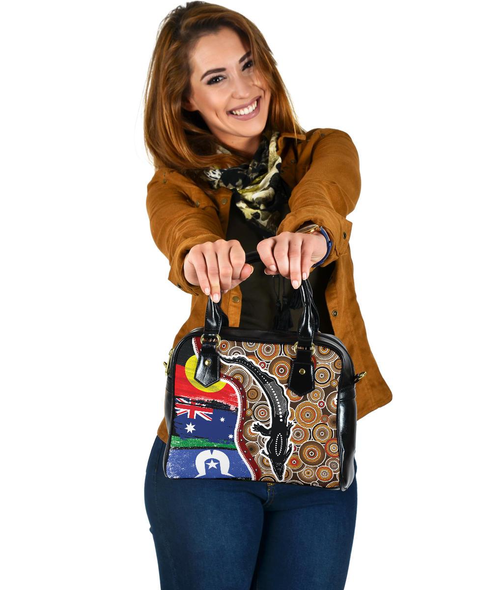 Shoulder Handbag - Australian Aboriginal Crocodile With NAIDOC Flags - Vibe Hoodie