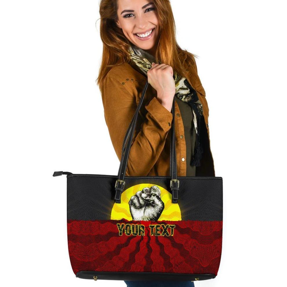 custom-aboriginal-large-leather-tote-bag-black-lives-matter-sun-dot-painting