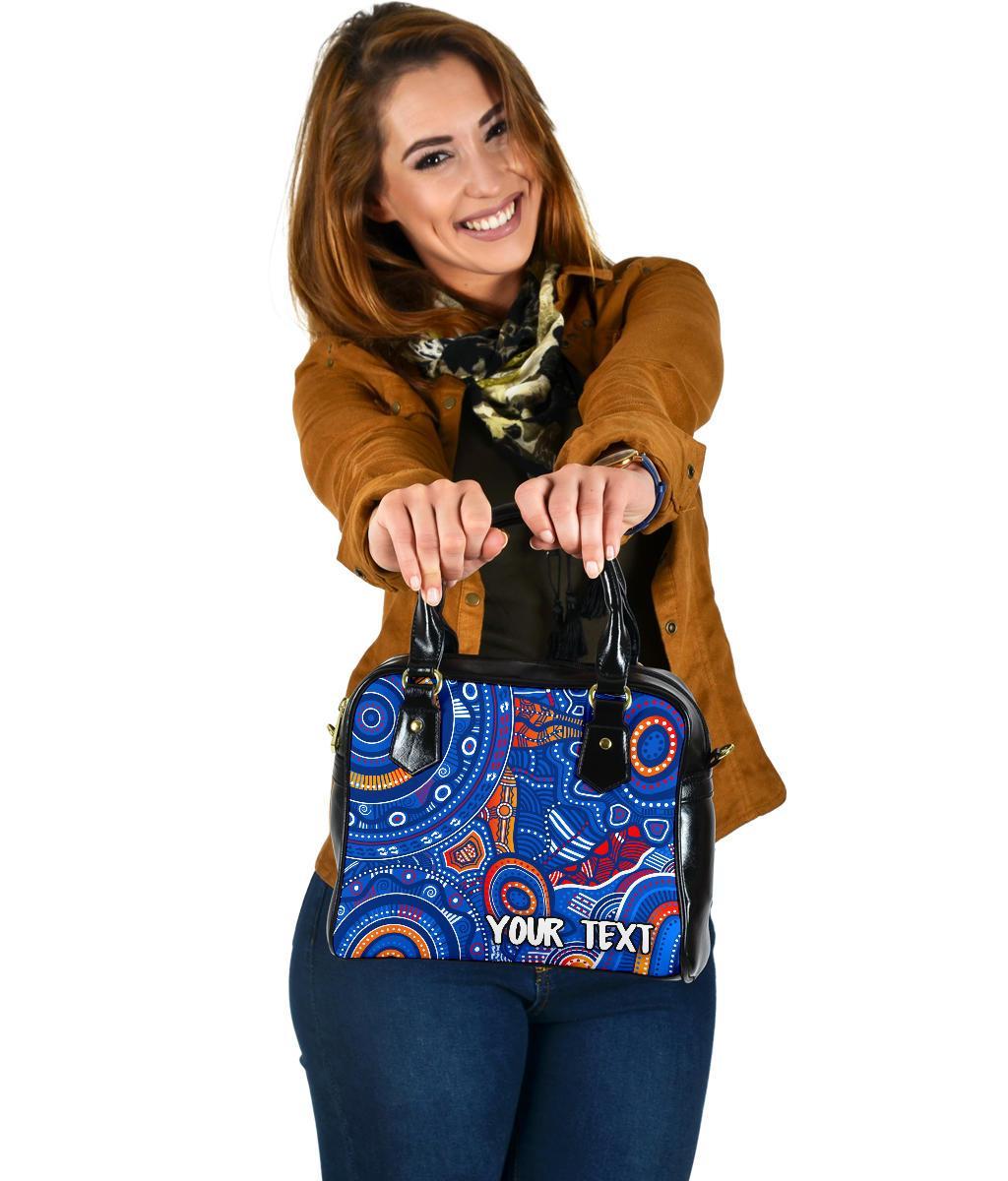 [Custom Text] Aboriginal Shoulder Handbag - Indigenous Footprint Patterns Blue Color - Vibe Hoodie