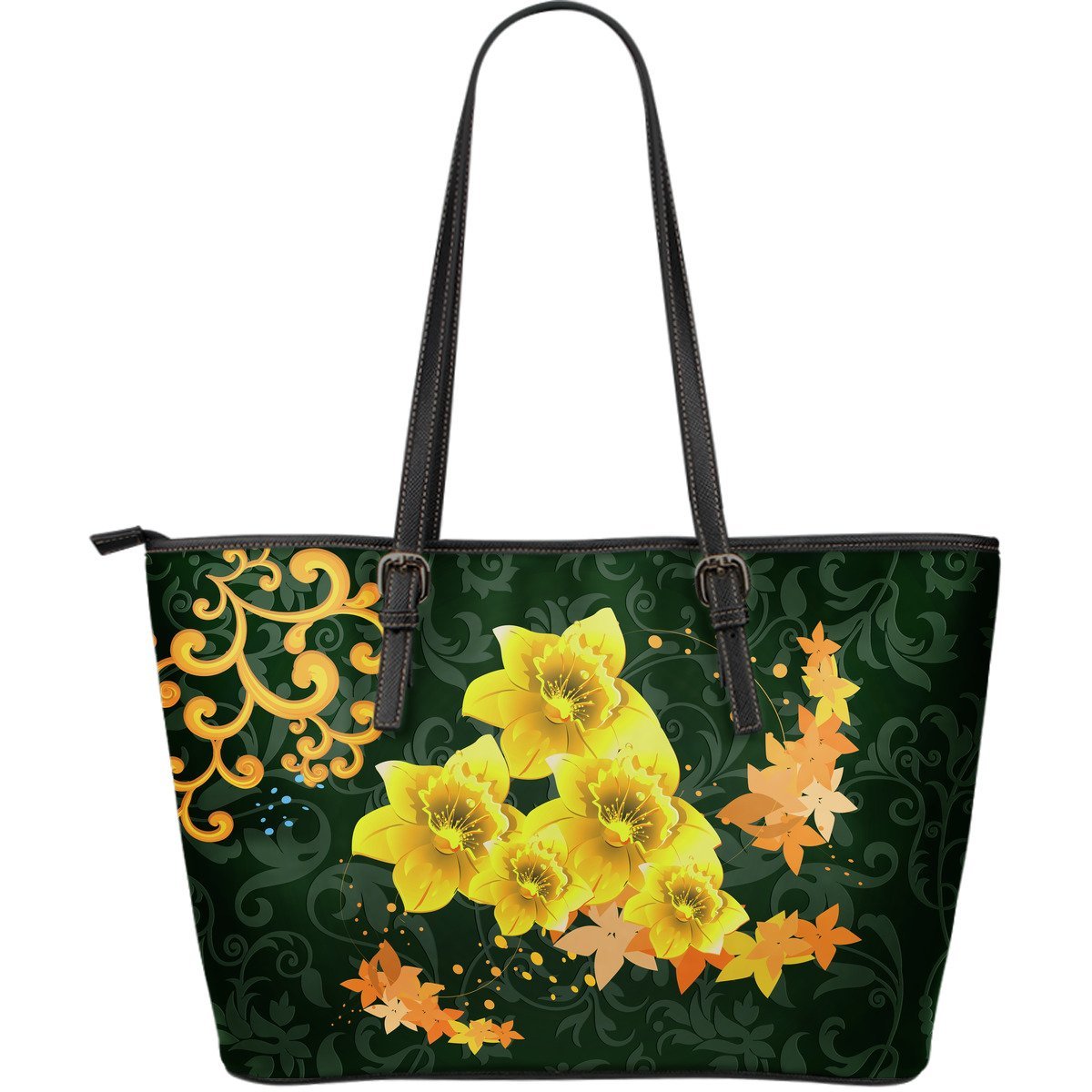 wales-daffodil-pattern-01-leather-tote-bag