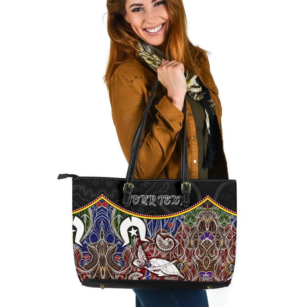 personalised-large-leather-tote-bag-aboriginal-dot-in-naidoc-week-style