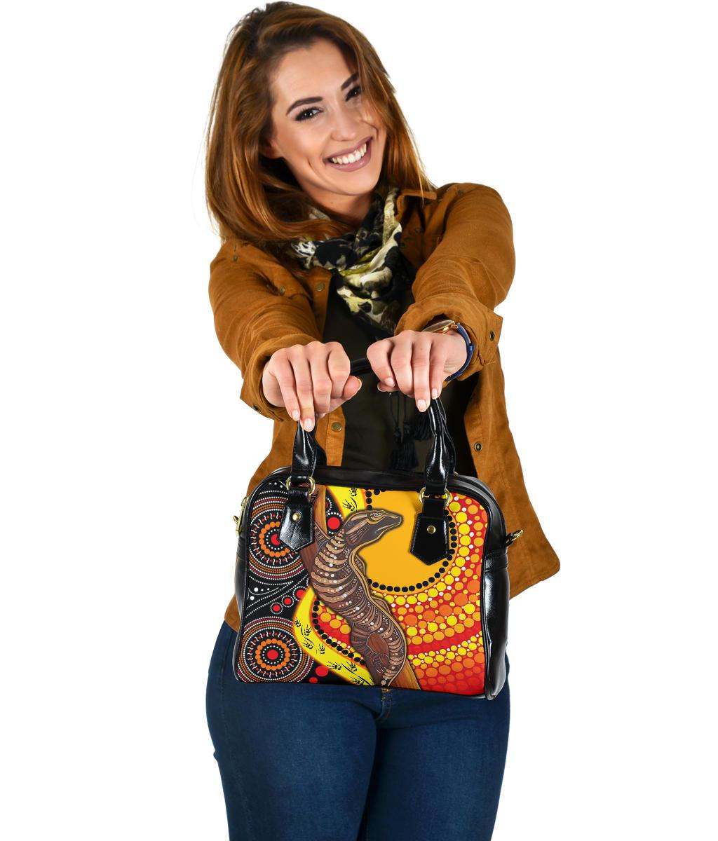 Shoulder Handbag - Australian Aboriginal Dot Painting Sun and Lizard - Vibe Hoodie