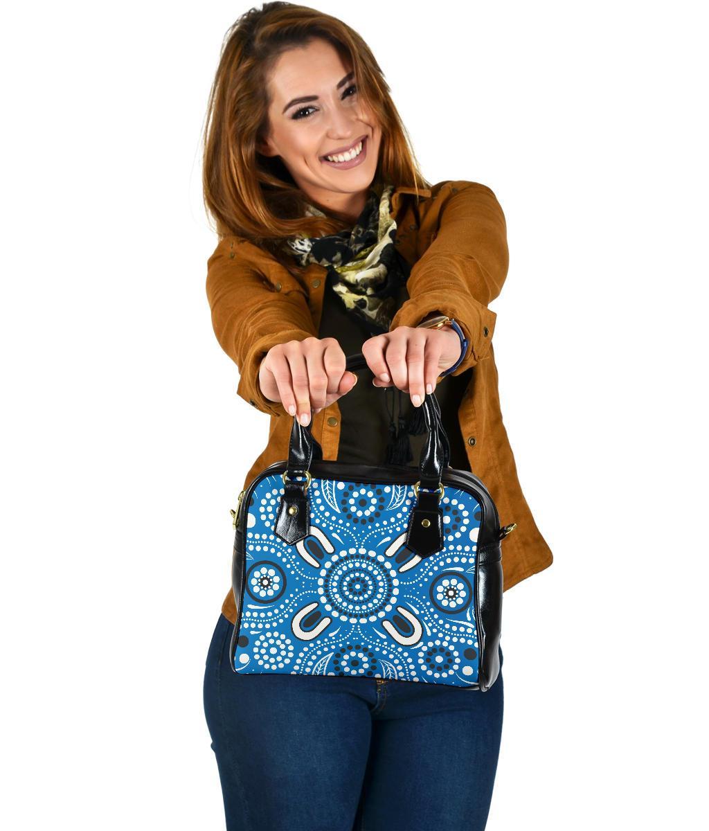 Shoulder Handbag - Indigenous Circle Dot Painting Blue Color - Vibe Hoodie