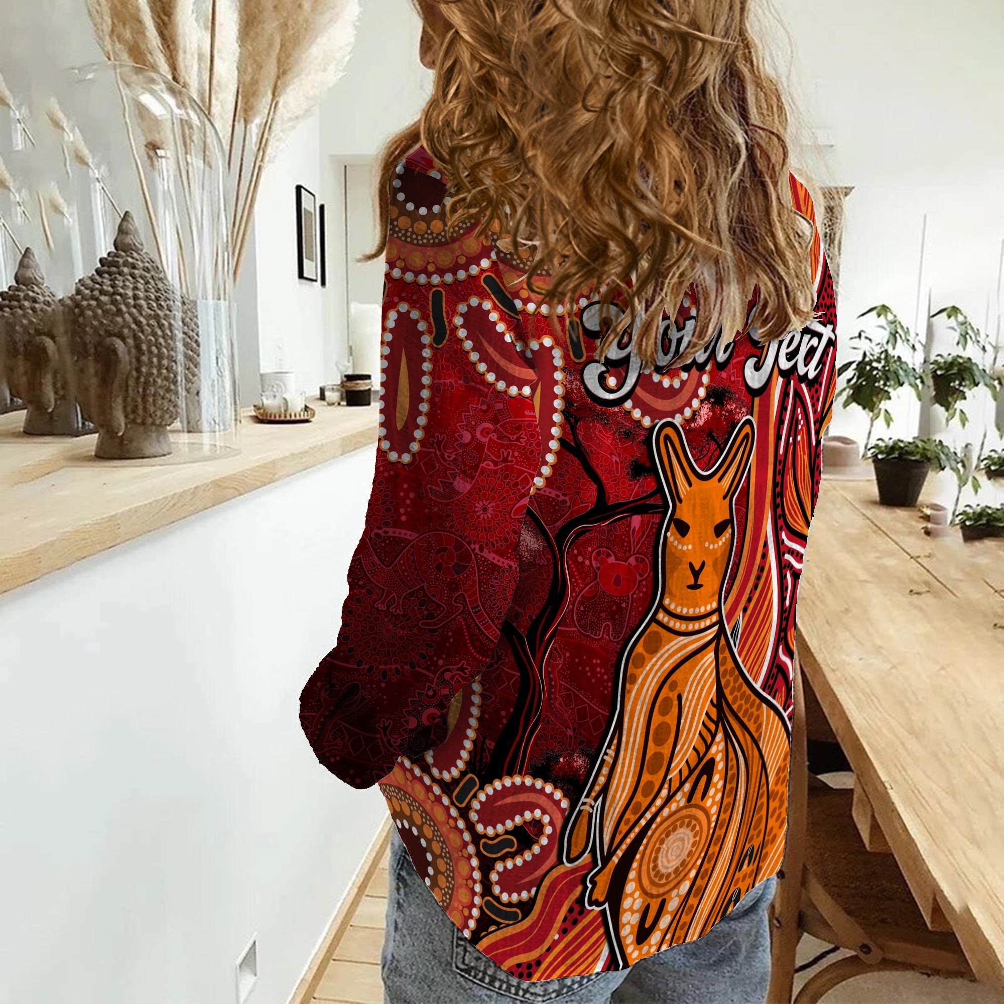 australian-aboriginal-art-women-casual-shirt-aussie-animal-red-version