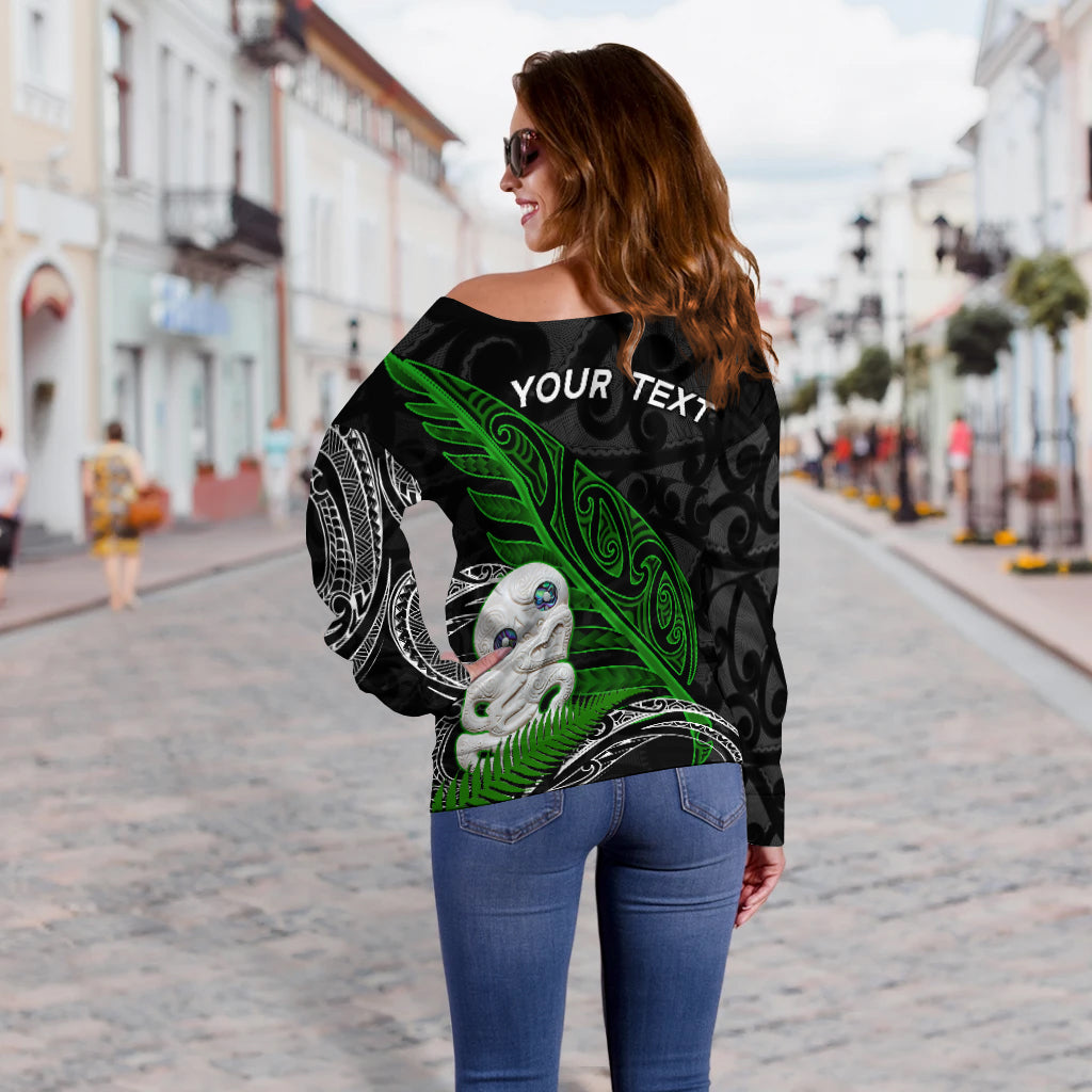 (Custom Personalised) Aotearoa Maori Off Shoulder Sweater Hei Tiki and Fern - Vibe Hoodie