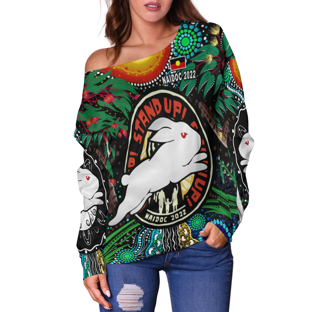 (Custom Personalised) Rabbitohs NAIDOC Week 2022 Women Off Shoulder Sweater Aboriginal Get Up LT13