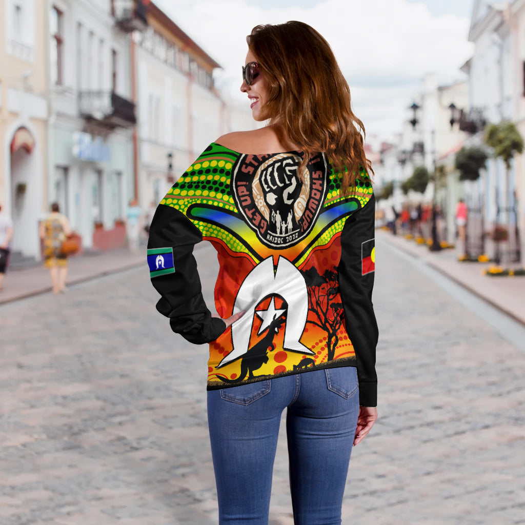 NAIDOC Week 2022 Women Off Shoulder Sweater Dhari Aboriginal Get Up! Stand Up! Show Up! LT13