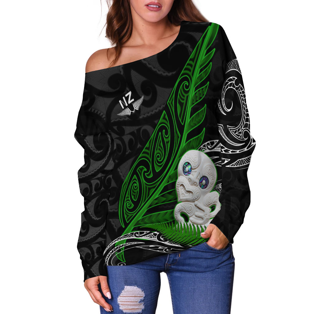 (Custom Personalised) Aotearoa Maori Off Shoulder Sweater Hei Tiki and Fern - Vibe Hoodie