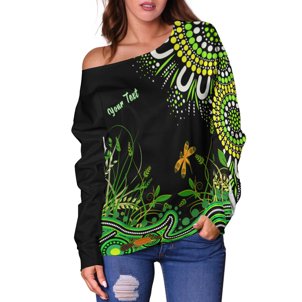 custom-personalised-happy-king-island-show-off-shoulder-sweater-aboriginal-tasmania-australia