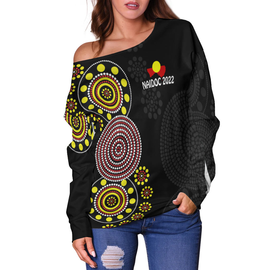 NAIDOC Week 2022 Women Off Shoulder Sweater Version Aboriginal Dot GET UP LT13