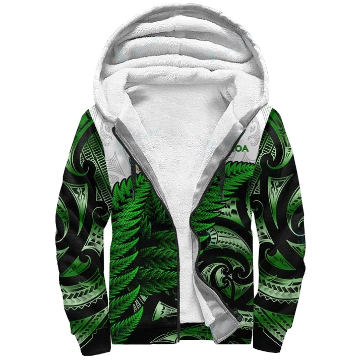 custom-personalised-aotearoa-sherpa-hoodie-maori-fern-green