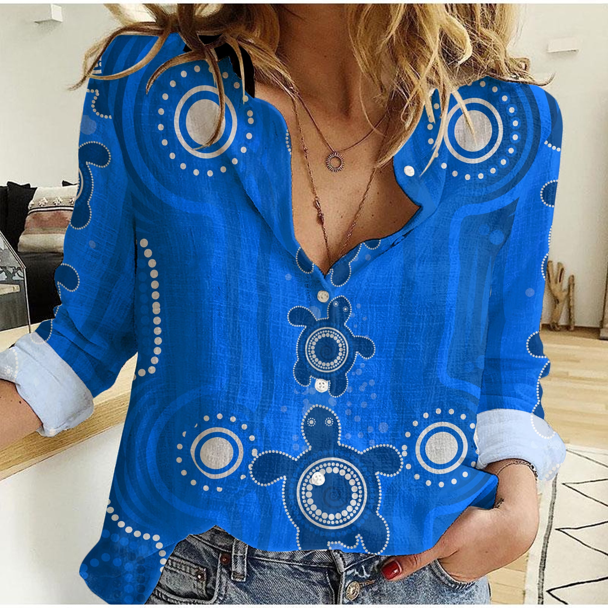 custom-text-and-number-women-casual-shirt-aussie-aboriginal-sea-turtle-ver01