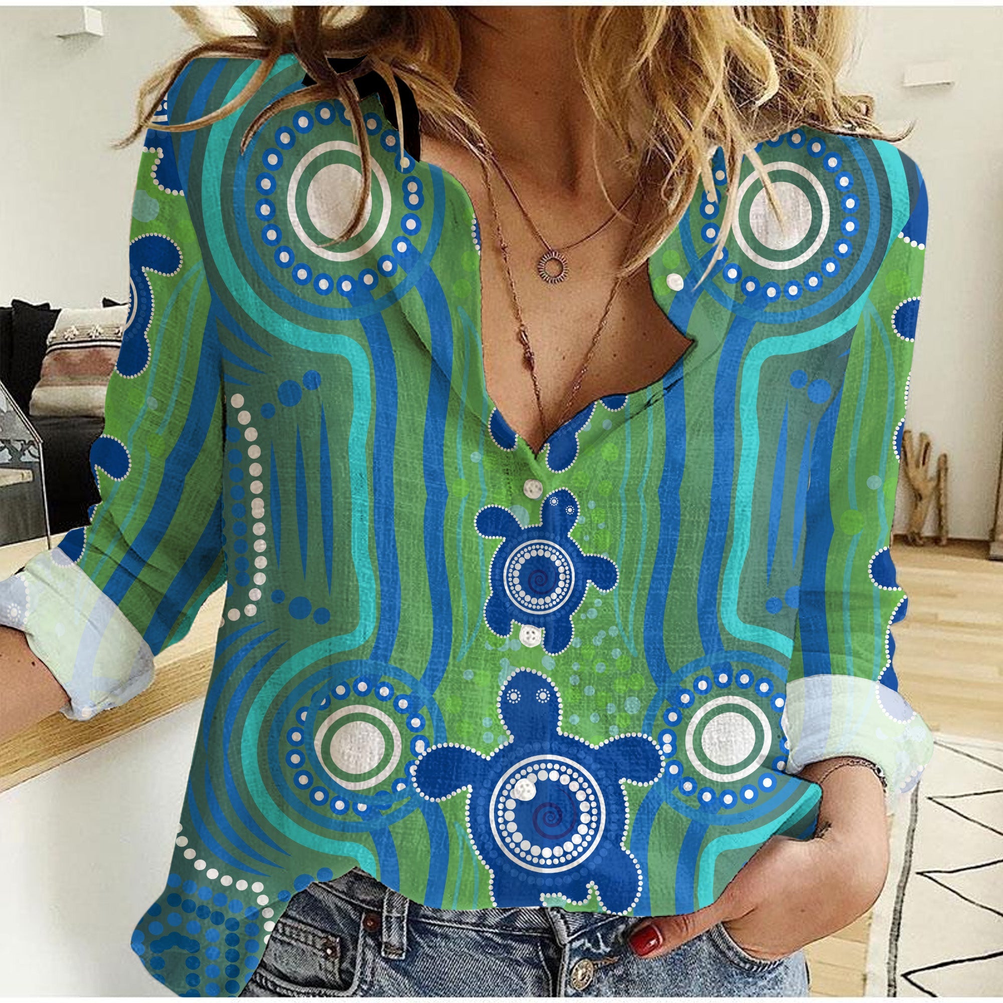 women-casual-shirt-aussie-aboriginal-sea-turtle-ver05