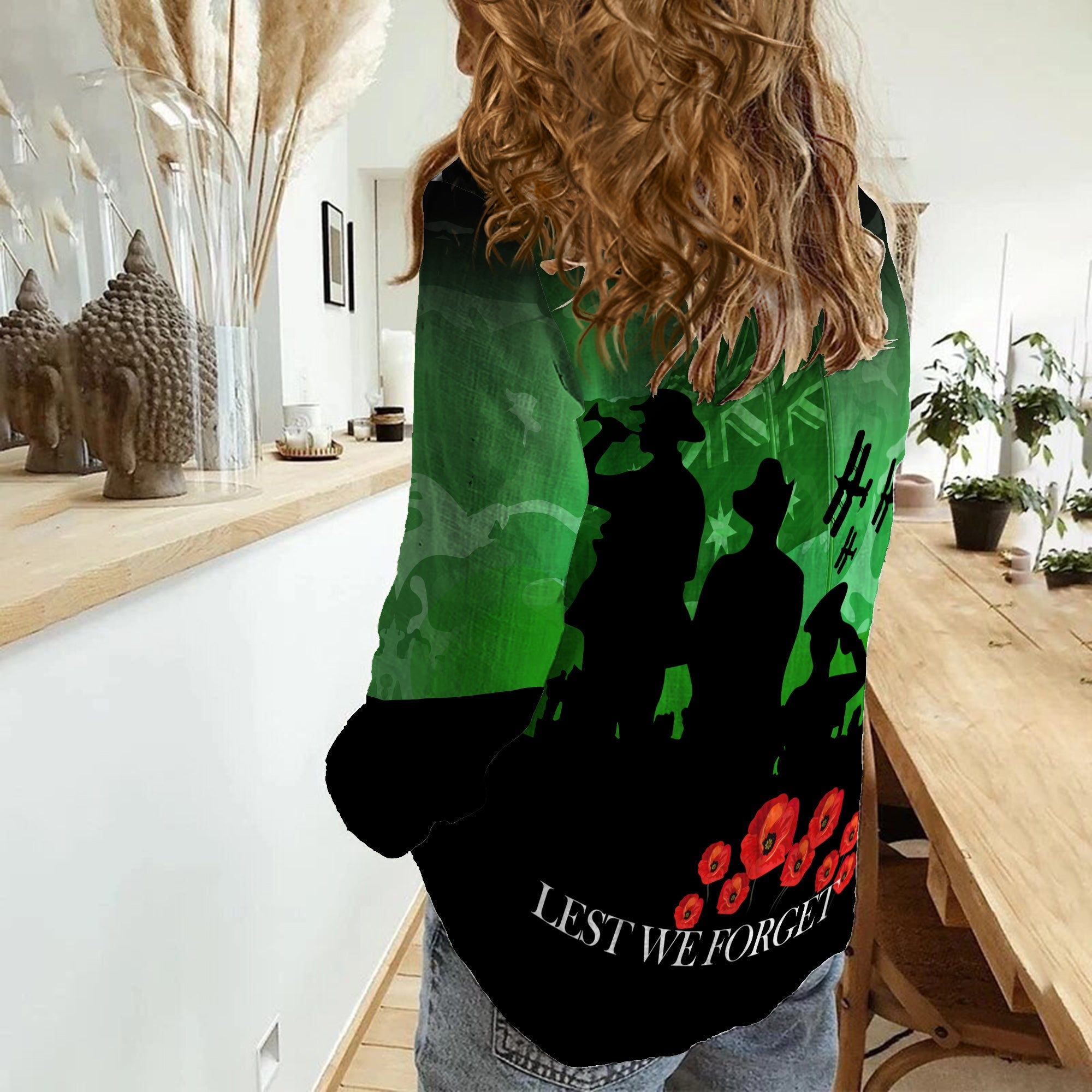 women-casual-shirt-anzac-heroes-new-zealand-green-lest-we-forget