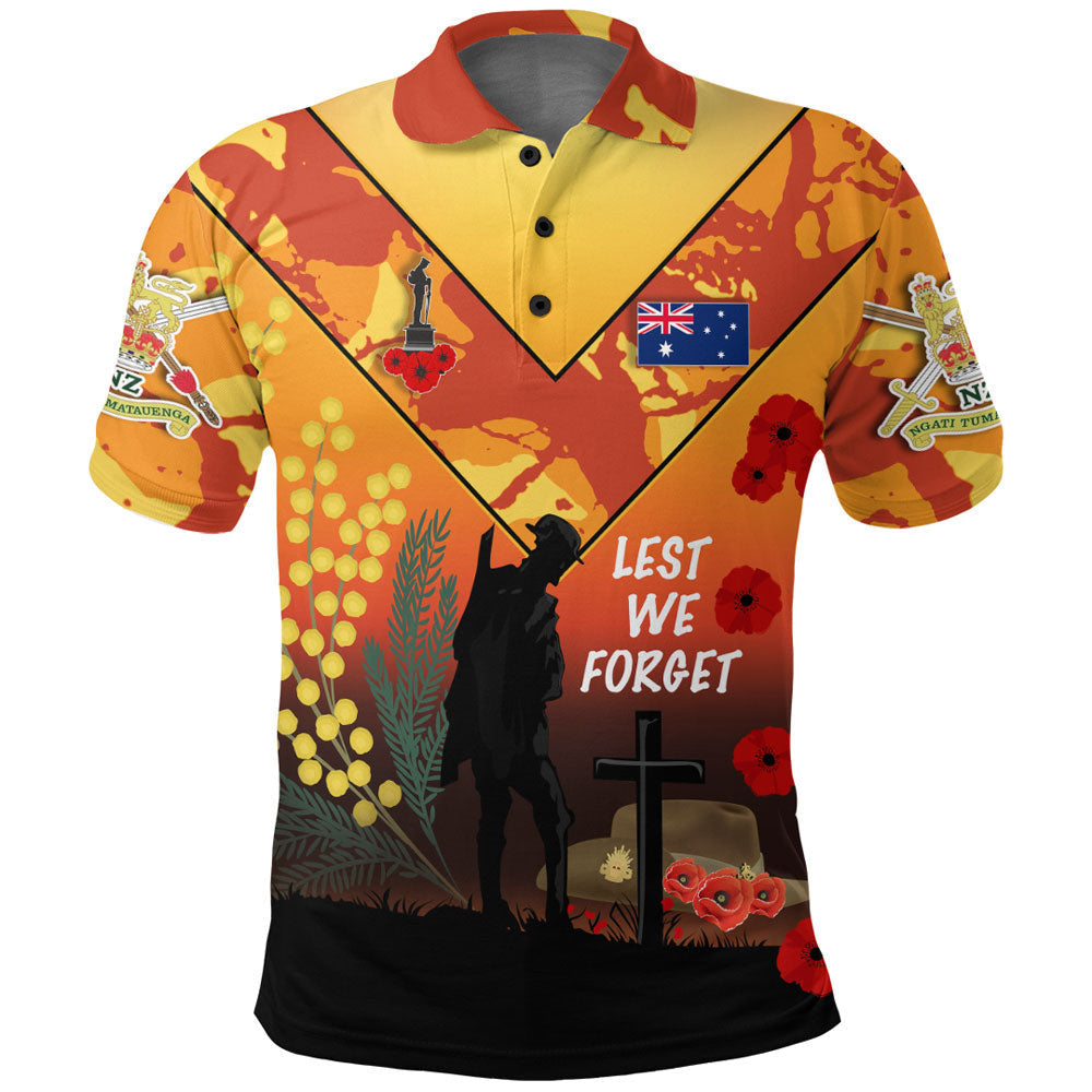 1stheworld-clothing-australia-anzac-lest-we-forget-2022-orange-polo-shirt