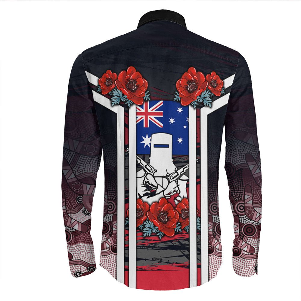 vibehoodie-clothing-australia-anzac-day-poppy-aboriginal-pattern-long-sleeve-button-shirt