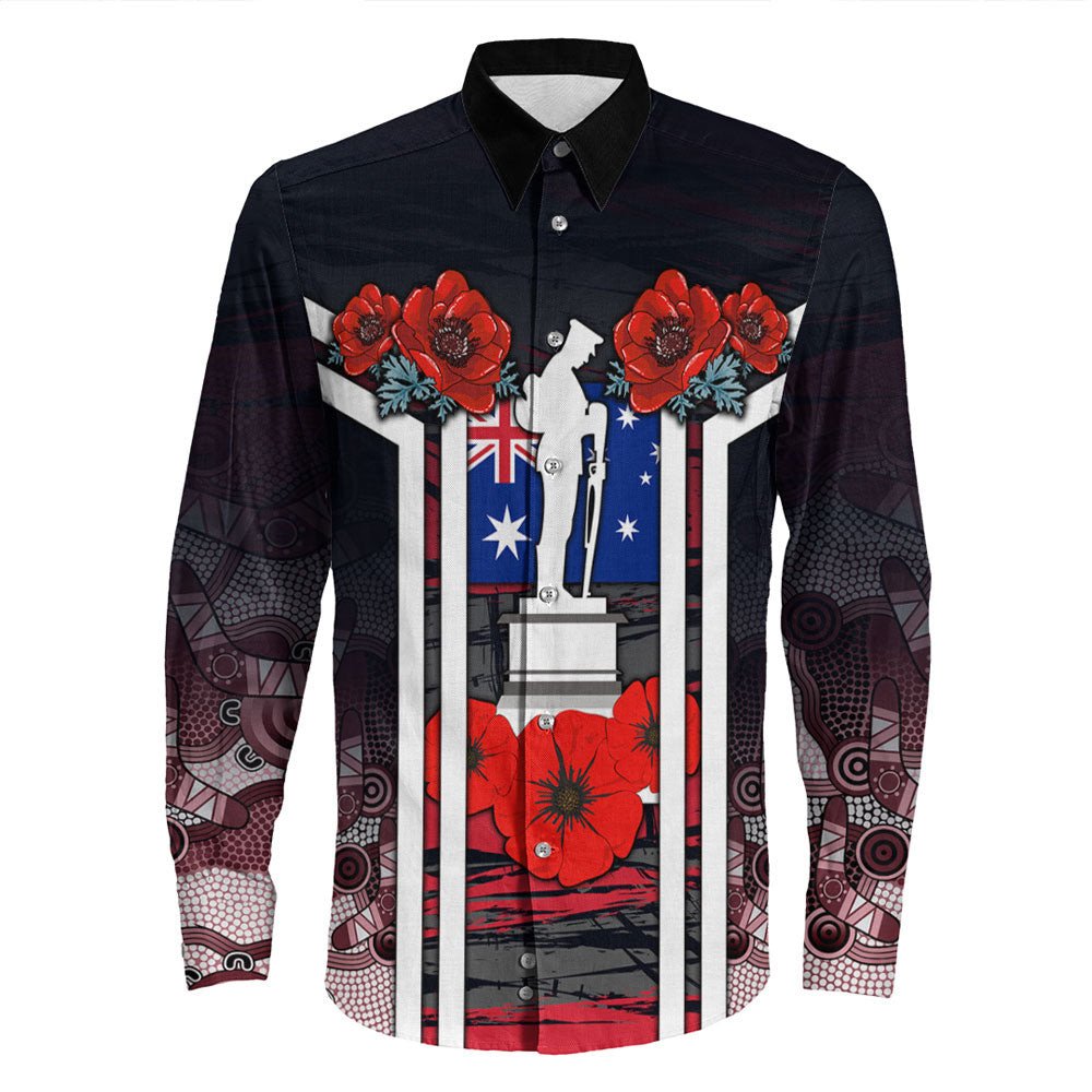 vibehoodie-clothing-australia-anzac-day-poppy-aboriginal-pattern-long-sleeve-button-shirt