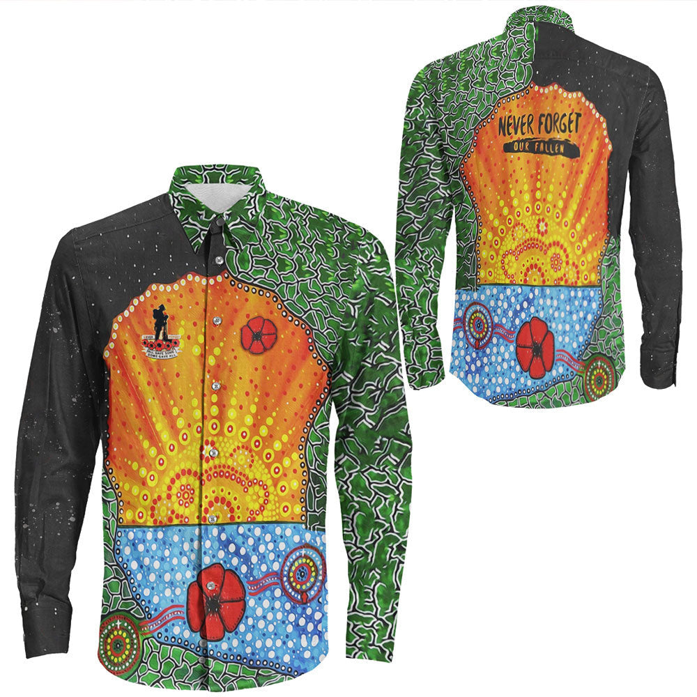 vibehoodie-clothing-aboriginal-australian-anzac-day-lest-we-forget-poppy-long-sleeve-button-shirt