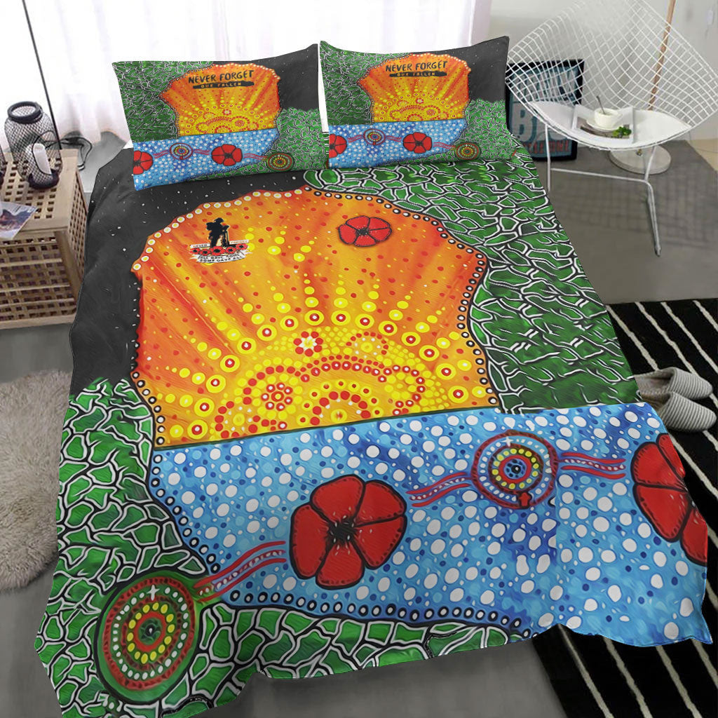 vibehoodie-bedding-set-aboriginal-australian-anzac-day-lest-we-forget-poppy-bedding-set