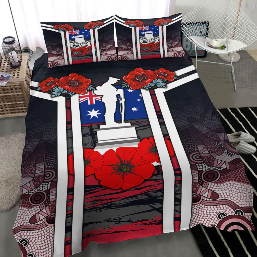 vibehoodie-bedding-set-australia-anzac-day-poppy-aboriginal-pattern-bedding-set