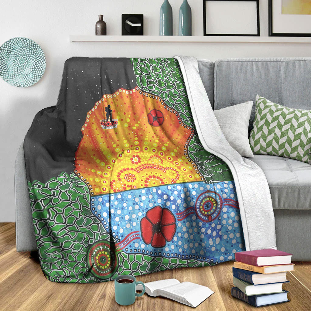 vibehoodie-blanket-aboriginal-australian-anzac-day-lest-we-forget-poppy-premium-blanket