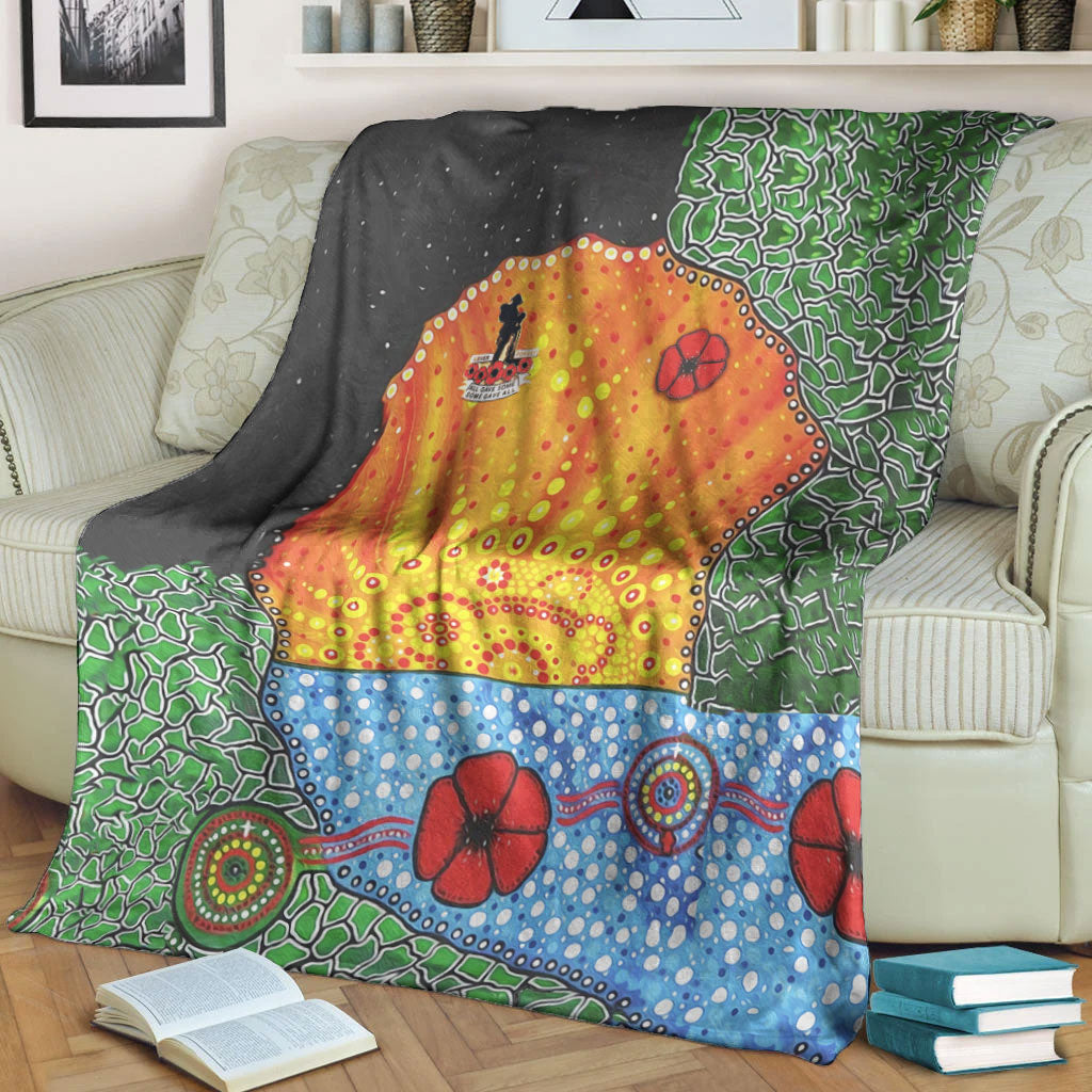 vibehoodie-blanket-aboriginal-australian-anzac-day-lest-we-forget-poppy-premium-blanket