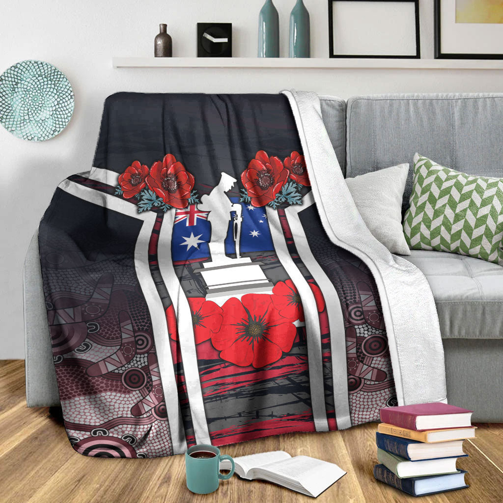 vibehoodie-blanket-australia-anzac-day-poppy-aboriginal-pattern-premium-blanket