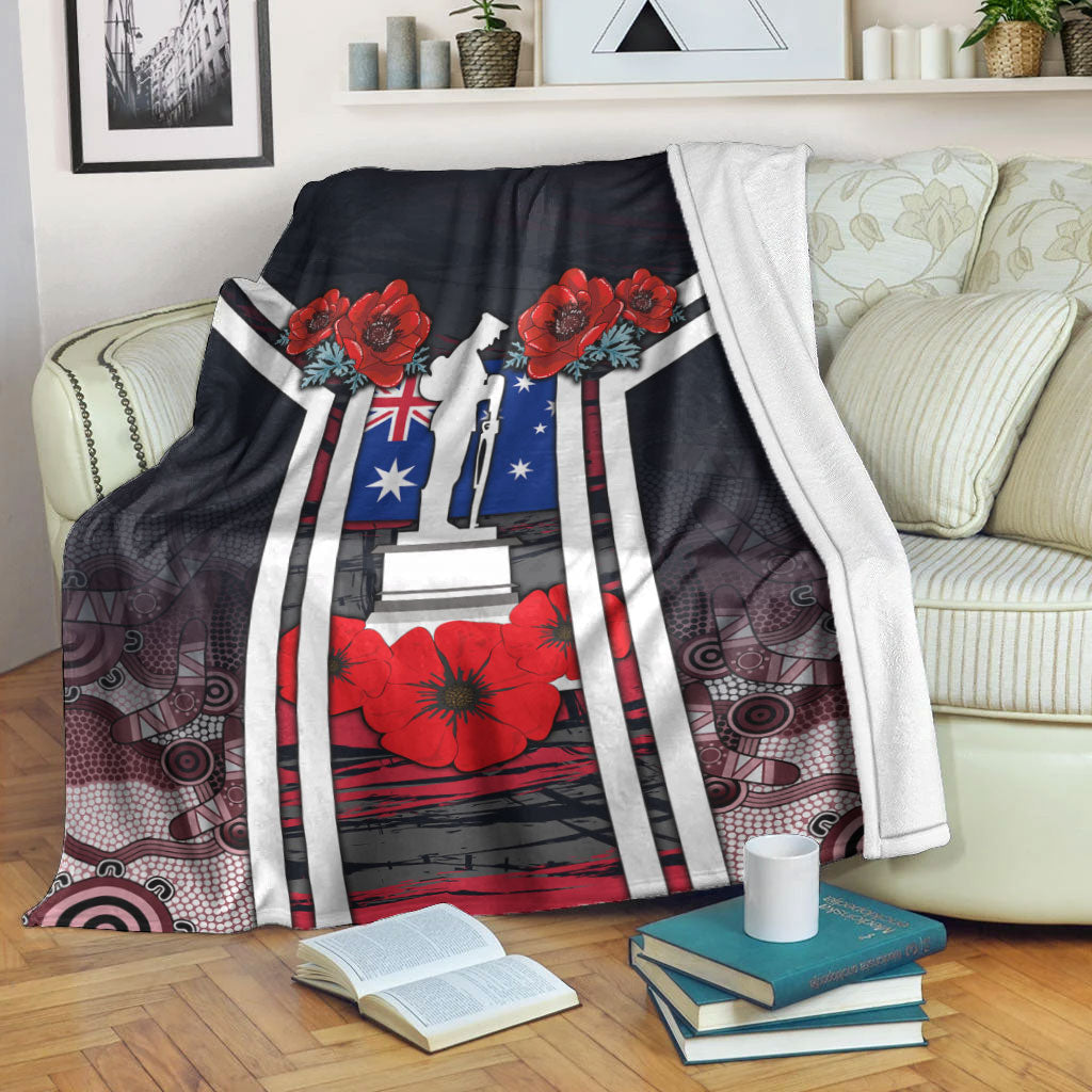 vibehoodie-blanket-australia-anzac-day-poppy-aboriginal-pattern-premium-blanket