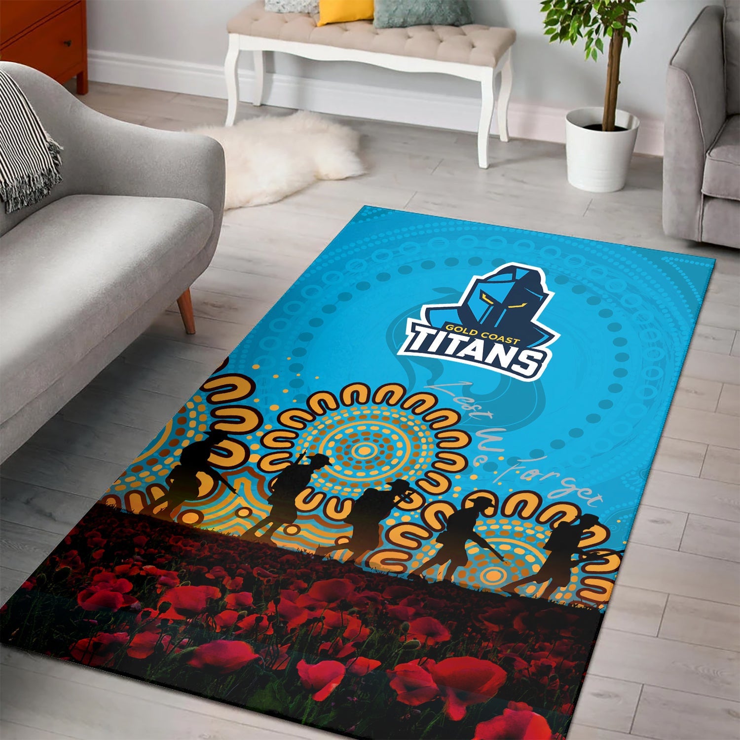 gold-coast-titans-area-rug-aboriginal-rugby-anzac-day-poppy-with-soldiers-nrl