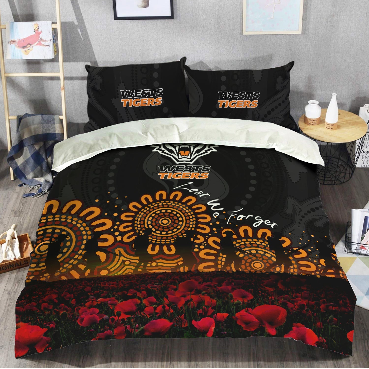 wests-tigers-bedding-set-aboriginal-rugby-anzac-day-poppy-with-soldiers-nrl