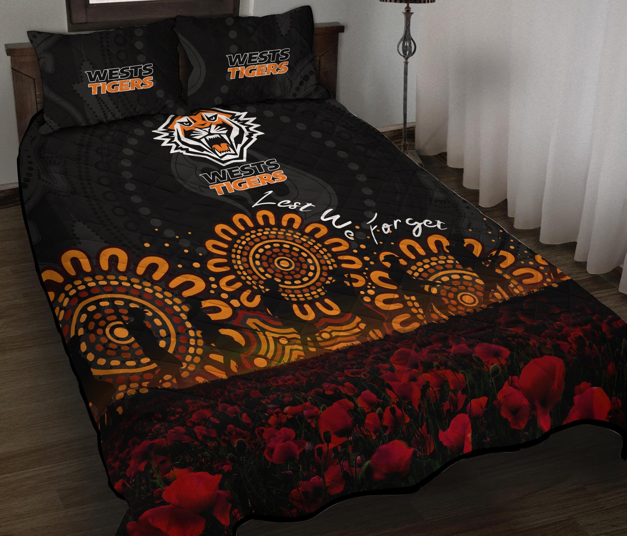 wests-tigers-quilt-bed-set-aboriginal-rugby-anzac-day-poppy-with-soldiers-nrl