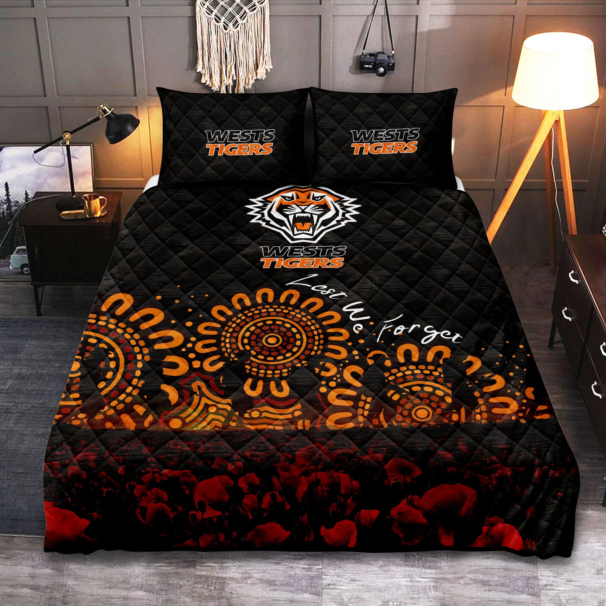 wests-tigers-quilt-bed-set-aboriginal-rugby-anzac-day-poppy-with-soldiers-nrl