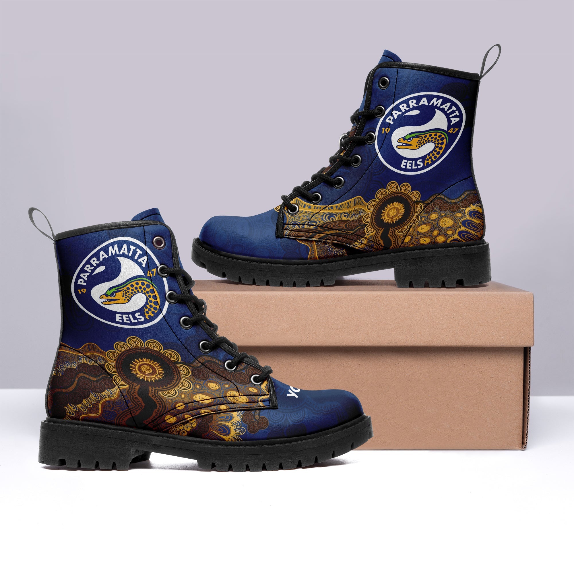 parramatta-eels-aboriginal-leather-boots-indigenous-style-nrl