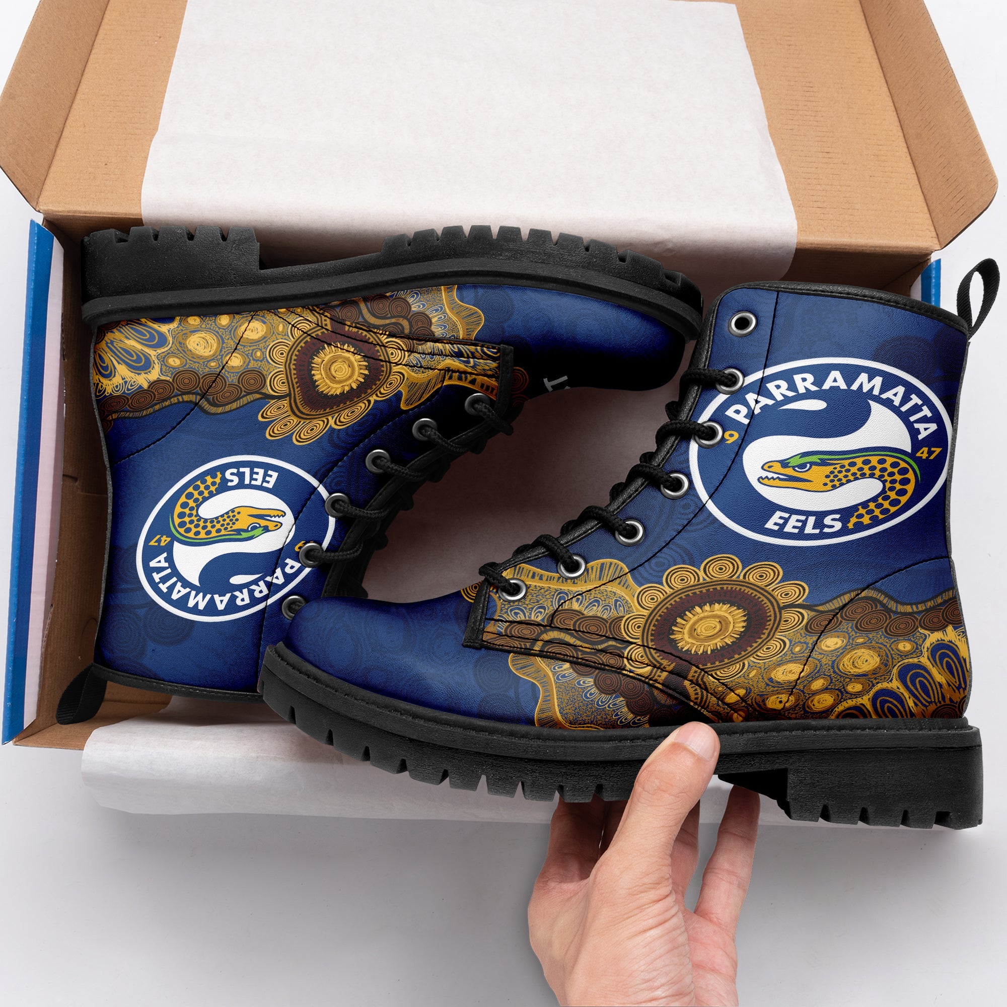 parramatta-eels-aboriginal-leather-boots-indigenous-style-nrl