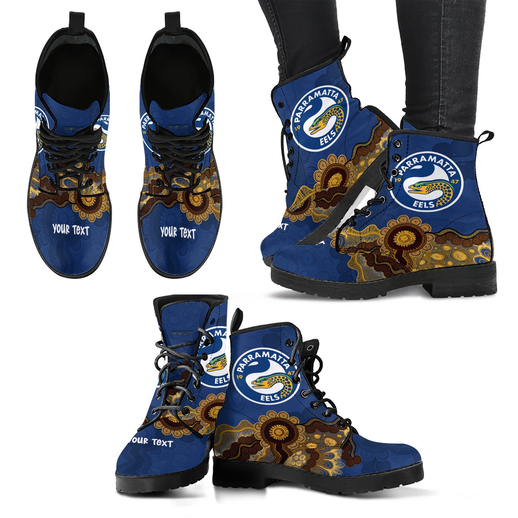 parramatta-eels-aboriginal-leather-boots-indigenous-style-nrl