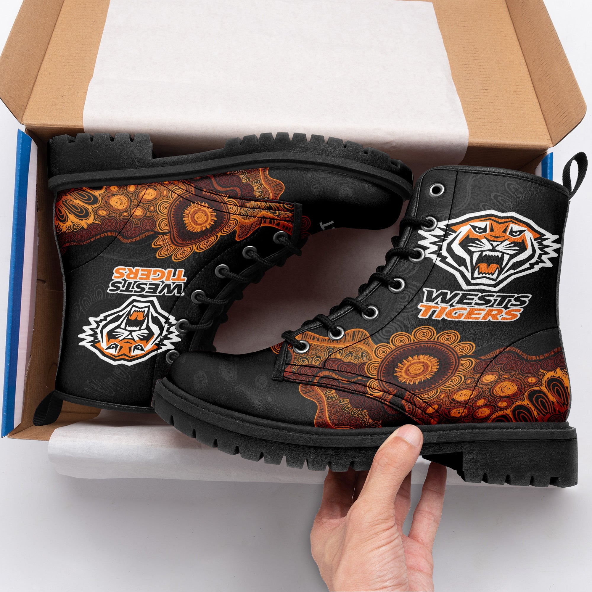 wests-tigers-aboriginal-leather-boots-indigenous-style-nrl