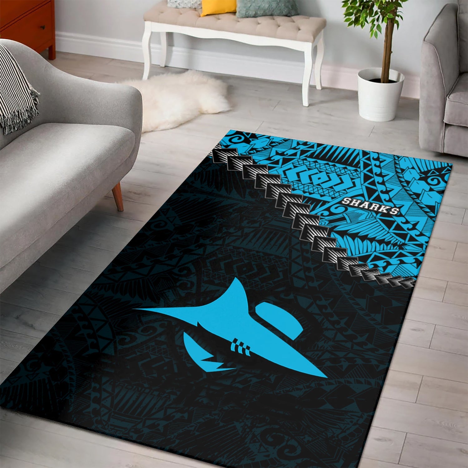 cronulla-sutherland-sharks-area-rugs-grunge-polynesian-tattoo-nrl