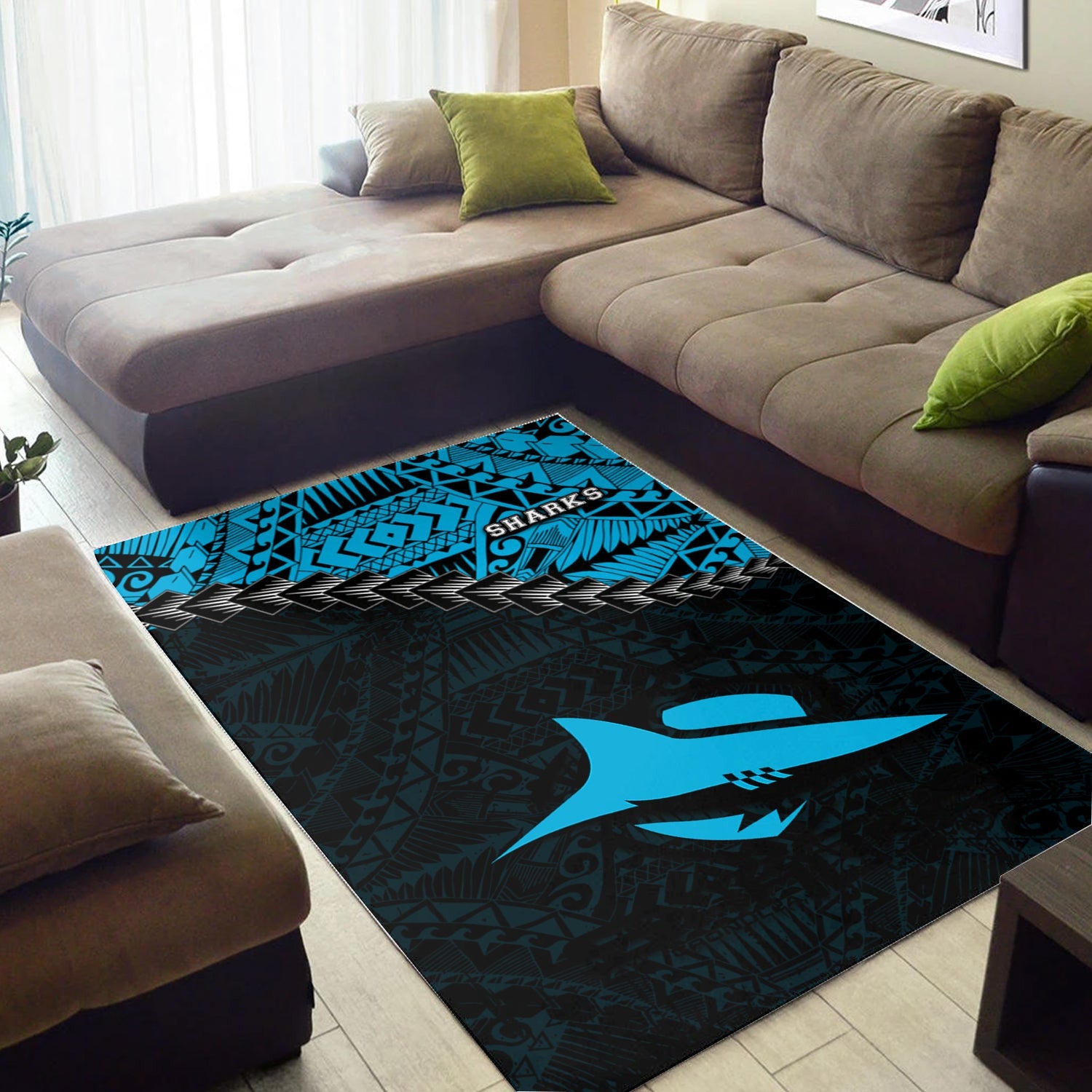 cronulla-sutherland-sharks-area-rugs-grunge-polynesian-tattoo-nrl