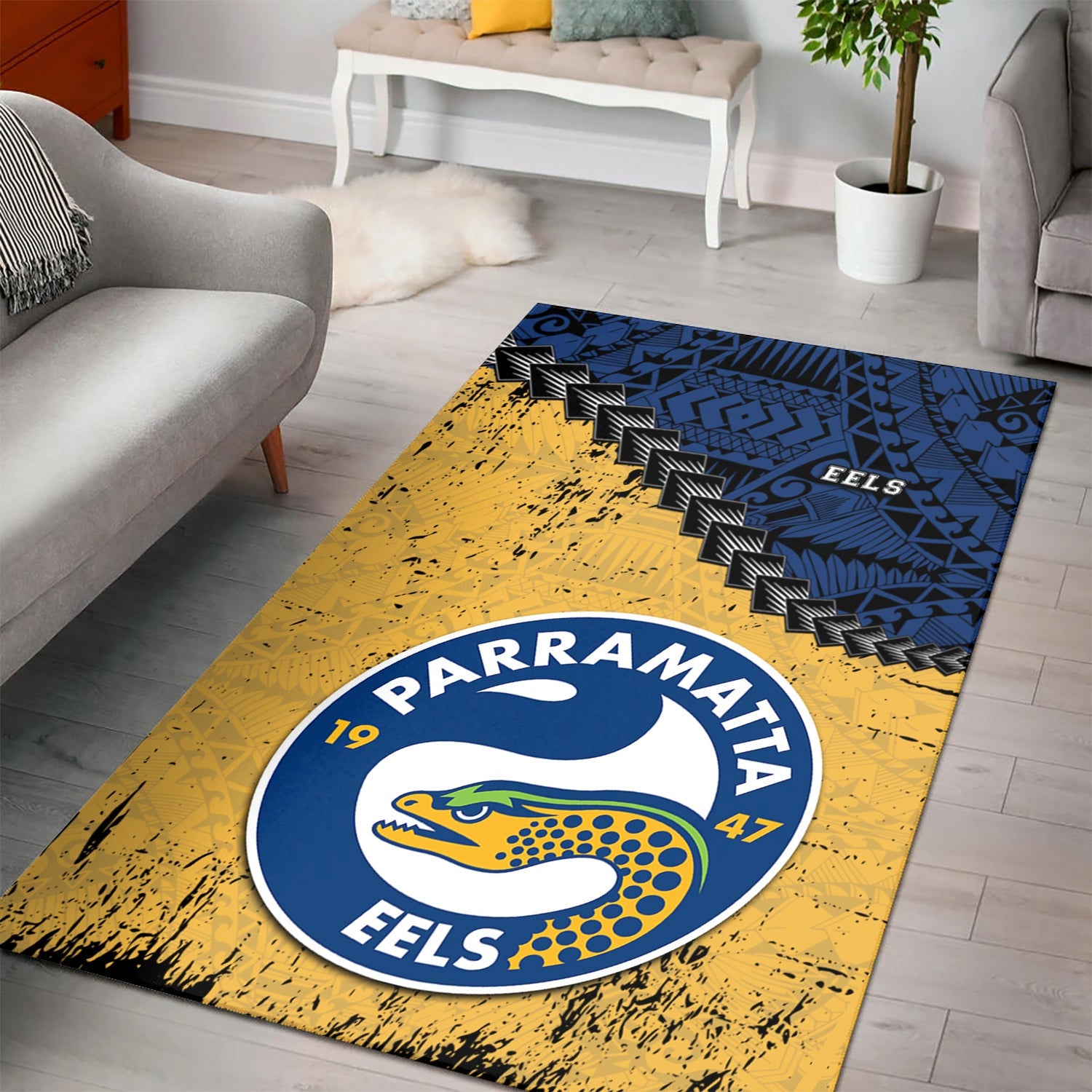 parramatta-eels-area-rugs-grunge-polynesian-tattoo-nrl