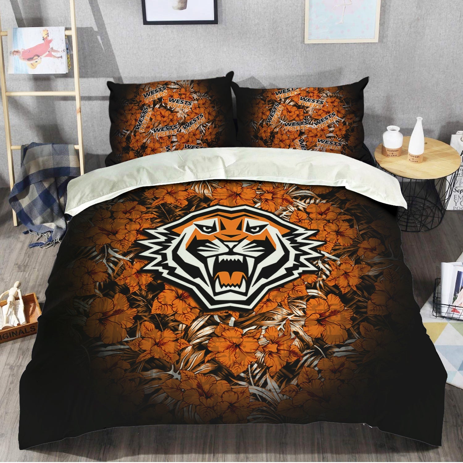 wests-tigers-bedding-set-polynesian-hibiscus-tropical-vintage-nrl