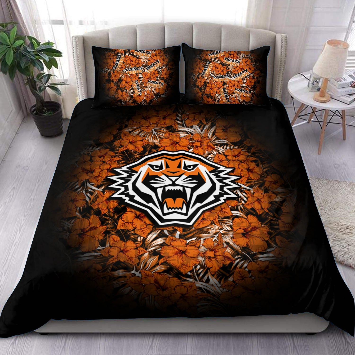 wests-tigers-bedding-set-polynesian-hibiscus-tropical-vintage-nrl