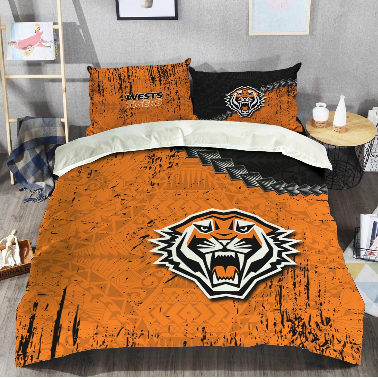 wests-tigers-bedding-set-grunge-polynesian-tattoo-nrl