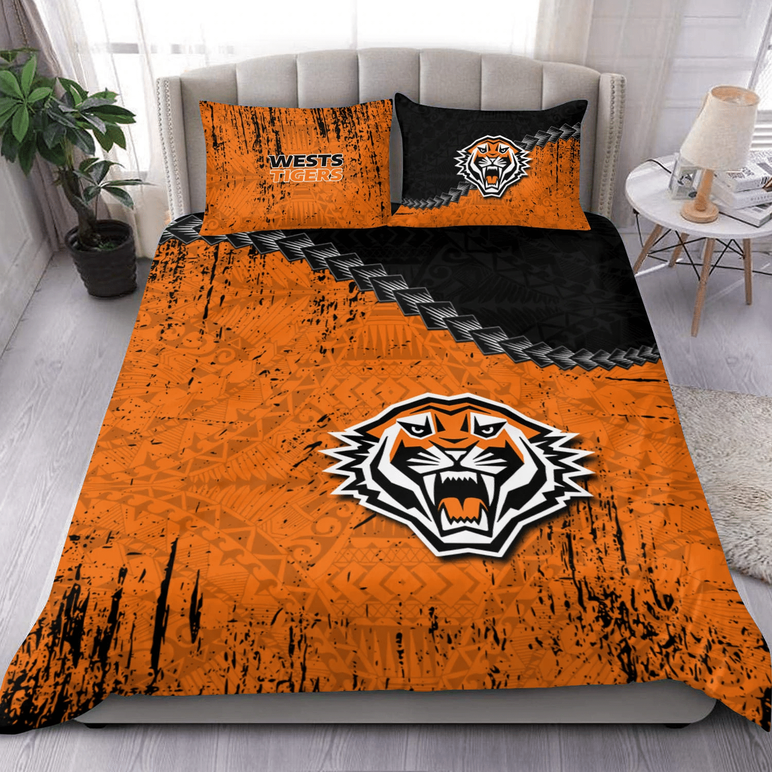 wests-tigers-bedding-set-grunge-polynesian-tattoo-nrl