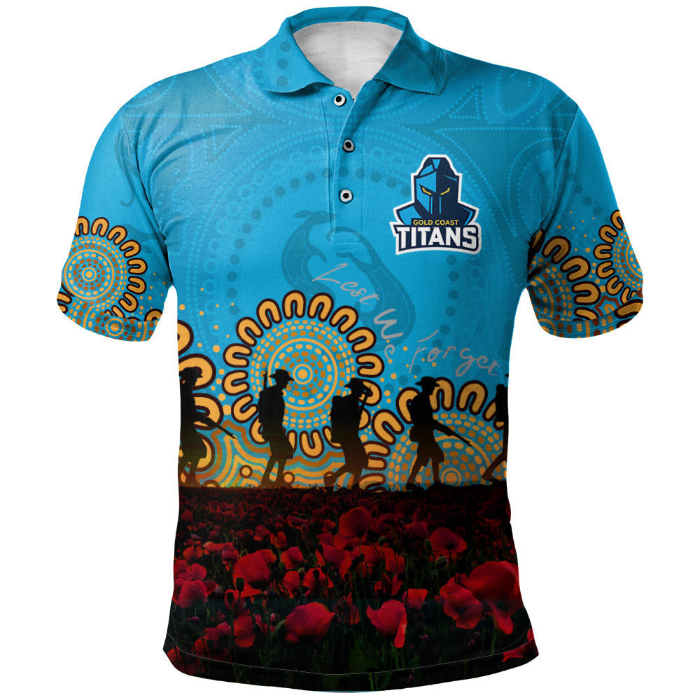 gold-coast-titans-polo-shirt-personalized-aboriginal-rugby-anzac-day-poppy-with-soldiers-nrl