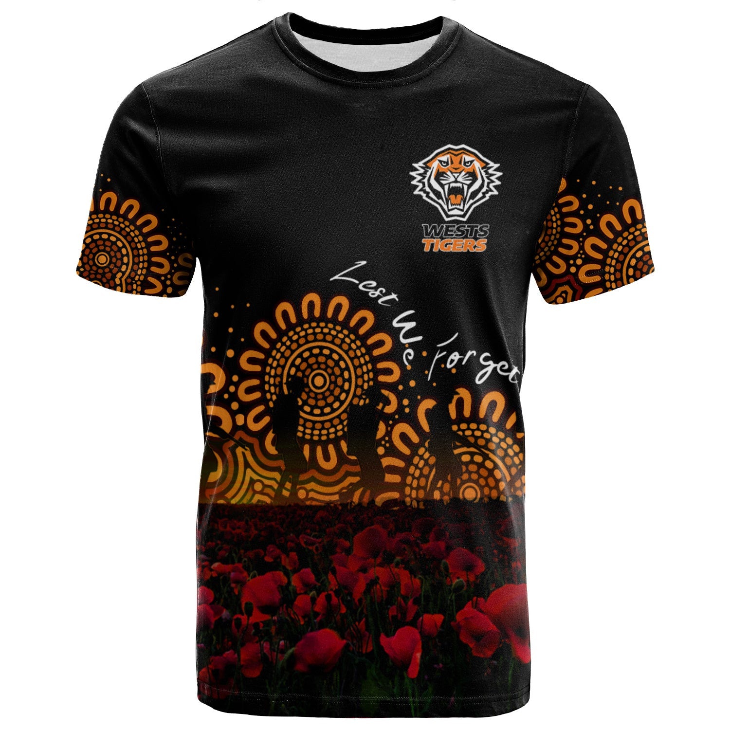 wests-tigers-t-shirt-personalized-aboriginal-rugby-anzac-day-poppy-with-soldiers-nrl