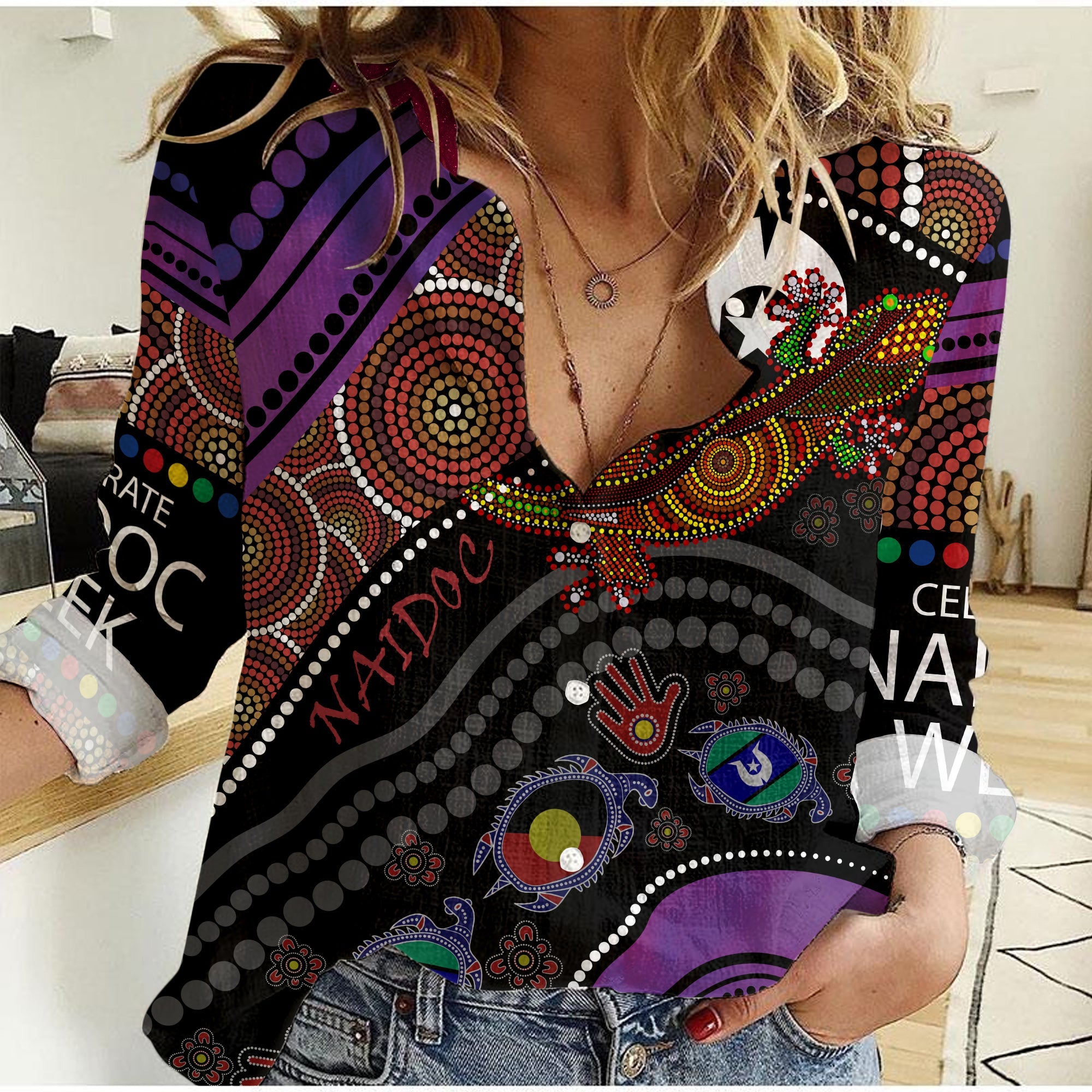 custom-text-and-number-women-casual-shirt-aussie-aboriginal-heal-country-torres-strait-islander