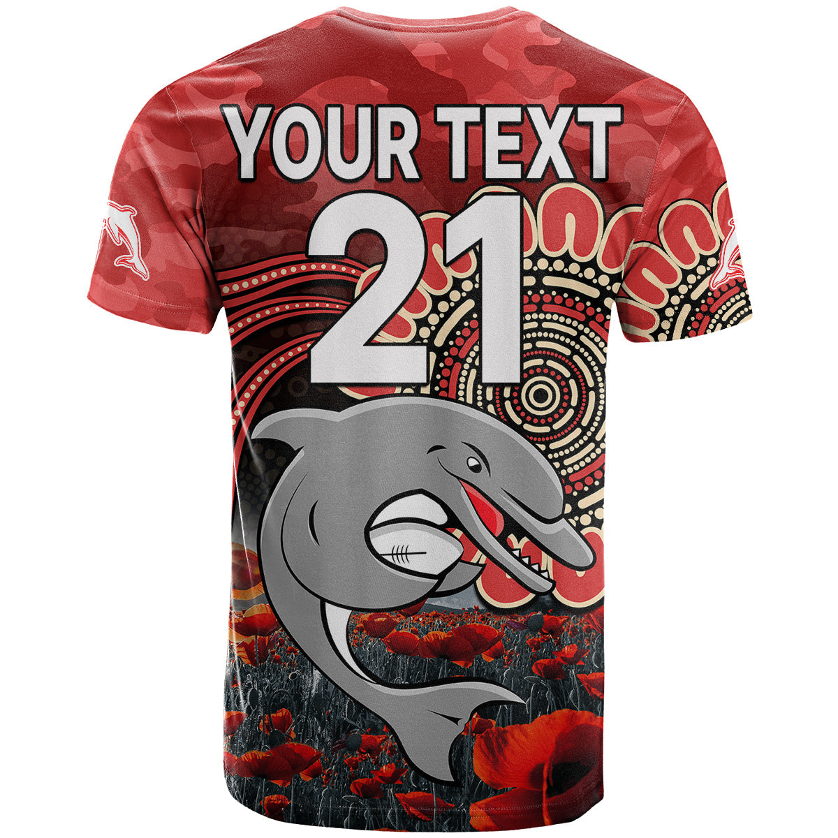 custom-personalised-nrl-anzac-redcliffe-dolphins-poppy-flowers-t-shirt