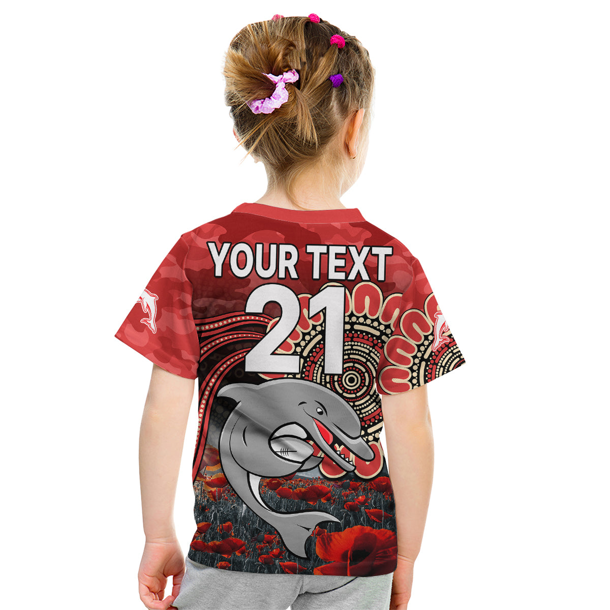 custom-personalised-nrl-anzac-redcliffe-dolphins-poppy-flowers-kid-t-shirt