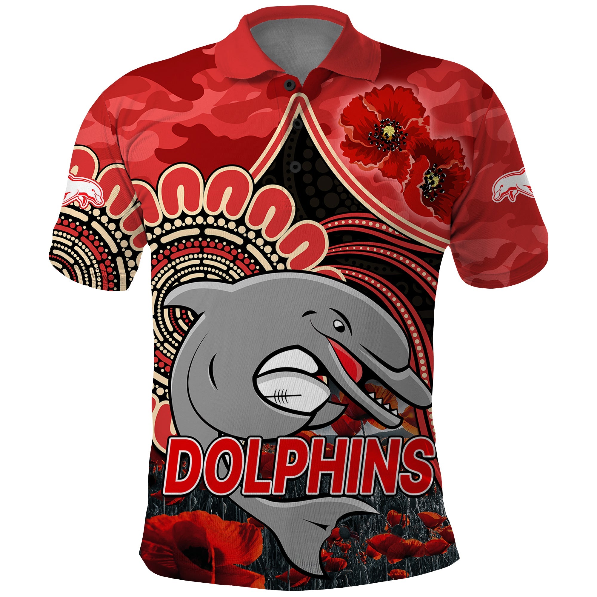 custom-personalised-nrl-anzac-redcliffe-dolphins-poppy-flowers-polo-shirt